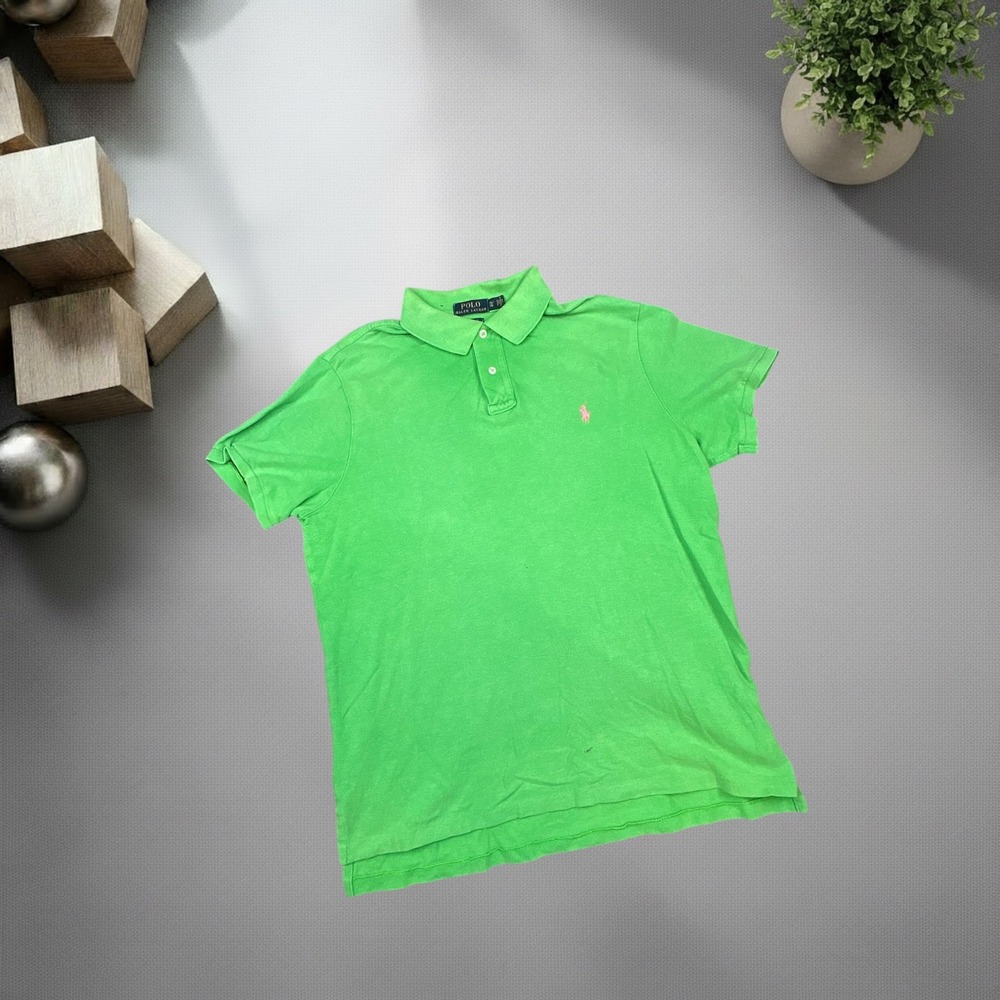 Polo Ralph Lauren Mens XL Lime Green Pink Pony Custom Fit Polo Shirt Y2K 1190